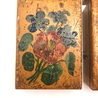 Lovely Set of Antique Bone Gaming Chips in Hand-painted Floral Boxes
