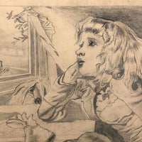 Marshall J. Rockwell Antique Pencil Drawings, Girl with Dogs and Portrait