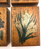 Lovely Set of Antique Bone Gaming Chips in Hand-painted Floral Boxes