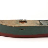 Green and Red Painted Wonderful Old Wooden Toy Row Boat