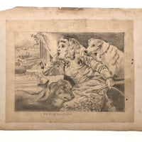 Marshall J. Rockwell Antique Pencil Drawings, Girl with Dogs and Portrait