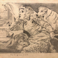 Marshall J. Rockwell Antique Pencil Drawings, Girl with Dogs and Portrait