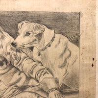 Marshall J. Rockwell Antique Pencil Drawings, Girl with Dogs and Portrait