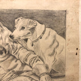 Marshall J. Rockwell Antique Pencil Drawings, Girl with Dogs and Portrait