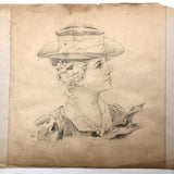 Marshall J. Rockwell Antique Pencil Drawings, Girl with Dogs and Portrait