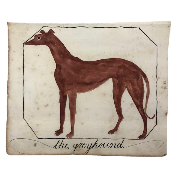 Late 1830s Naive British Ink and Watercolor: The Greyhound