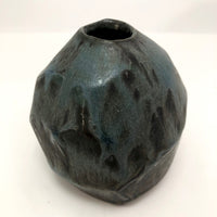 Don Curreri Faceted Blue and Black Signed Pottery Bud Vase