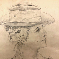 Marshall J. Rockwell Antique Pencil Drawings, Girl with Dogs and Portrait