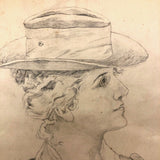 Marshall J. Rockwell Antique Pencil Drawings, Girl with Dogs and Portrait
