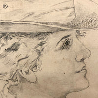 Marshall J. Rockwell Antique Pencil Drawings, Girl with Dogs and Portrait