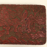 Antique Finely Carved Large Chinese Cinnabar Box with Blue Enameled Interior