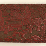 Antique Finely Carved Large Chinese Cinnabar Box with Blue Enameled Interior