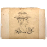 Marshall J. Rockwell Antique Pencil Drawings, Girl with Dogs and Portrait