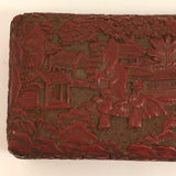Antique Finely Carved Large Chinese Cinnabar Box with Blue Enameled Interior