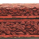 Antique Finely Carved Large Chinese Cinnabar Box with Blue Enameled Interior