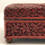 Antique Finely Carved Large Chinese Cinnabar Box with Blue Enameled Interior