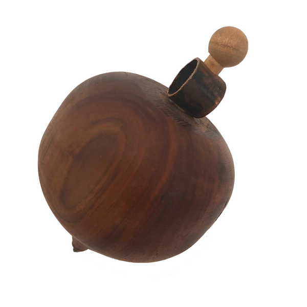 Solid Walnut Spinning Toy Top with Copper Detail