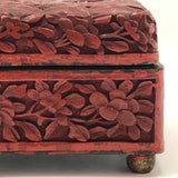 Antique Finely Carved Large Chinese Cinnabar Box with Blue Enameled Interior