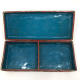 Antique Finely Carved Large Chinese Cinnabar Box with Blue Enameled Interior