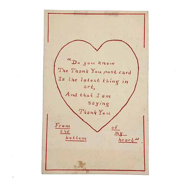 Hand-drawn "The Thank You is the Latest Thing in Art" Antique Postcard