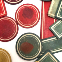 Lovely Set of Antique Bone Gaming Chips in Hand-painted Floral Boxes