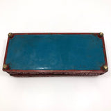 Antique Finely Carved Large Chinese Cinnabar Box with Blue Enameled Interior
