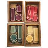Lovely Set of Antique Bone Gaming Chips in Hand-painted Floral Boxes