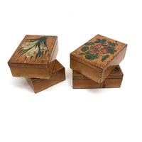 Lovely Set of Antique Bone Gaming Chips in Hand-painted Floral Boxes
