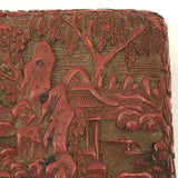 Antique Finely Carved Large Chinese Cinnabar Box with Blue Enameled Interior