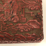 Antique Finely Carved Large Chinese Cinnabar Box with Blue Enameled Interior