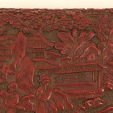 Antique Finely Carved Large Chinese Cinnabar Box with Blue Enameled Interior