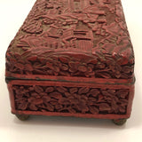 Antique Finely Carved Large Chinese Cinnabar Box with Blue Enameled Interior