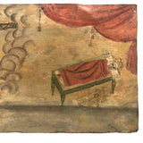 Antique Oil on Tin Jesus on Cross and Woman in Bed Mexican Ex Voto Retablo