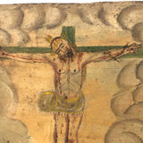 Antique Oil on Tin Jesus on Cross and Woman in Bed Mexican Ex Voto Retablo