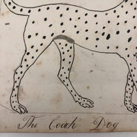 Late 1830s Naive British Ink and Watercolor: The Coach Dog