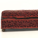 Antique Finely Carved Large Chinese Cinnabar Box with Blue Enameled Interior