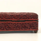 Antique Finely Carved Large Chinese Cinnabar Box with Blue Enameled Interior