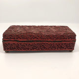 Antique Finely Carved Large Chinese Cinnabar Box with Blue Enameled Interior