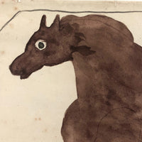 Late 1830s Naive British Ink and Watercolor: The Wild Persian Mare