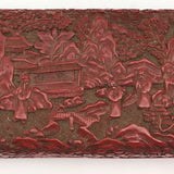Antique Finely Carved Large Chinese Cinnabar Box with Blue Enameled Interior