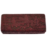 Antique Finely Carved Large Chinese Cinnabar Box with Blue Enameled Interior