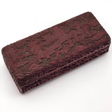 Antique Finely Carved Large Chinese Cinnabar Box with Blue Enameled Interior