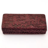 Antique Finely Carved Large Chinese Cinnabar Box with Blue Enameled Interior