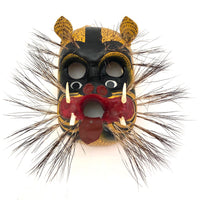 Mexican Vintage Hand-painted Wood Jaguar Dance Mask with Tusks and Quills