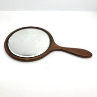 Large Antique Beveled Glass Wood Framed Hand Mirror