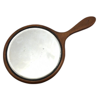 Large Antique Beveled Glass Wood Framed Hand Mirror