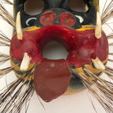 Mexican Vintage Hand-painted Wood Jaguar Dance Mask with Tusks and Quills