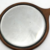 Large Antique Beveled Glass Wood Framed Hand Mirror