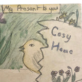 Cat with Football and Chick in Egg Handmade Vintage Postcard