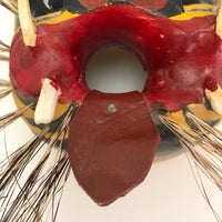 Mexican Vintage Hand-painted Wood Jaguar Dance Mask with Tusks and Quills